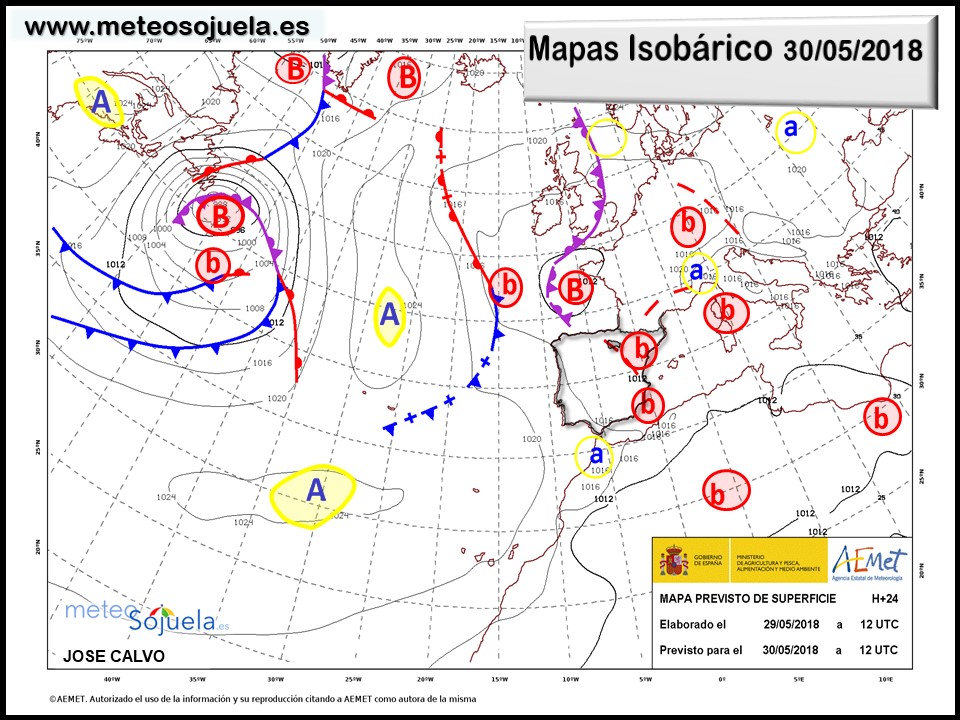Mapa meteorologico isobárico de hoy en La Rioja. Meteosojuela