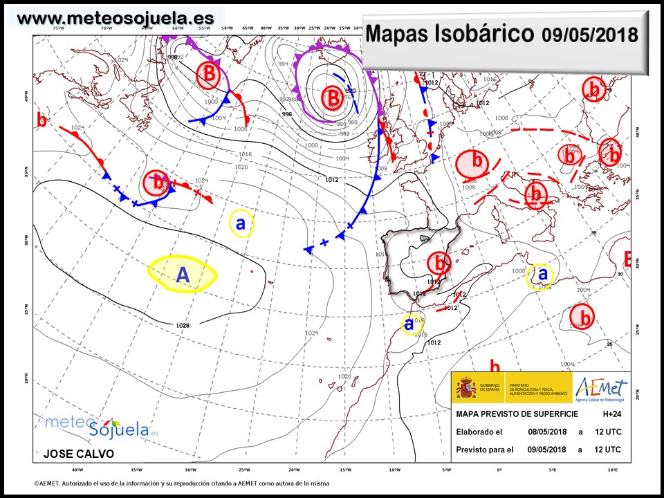 Mapa meteorologico isobárico de hoy en La Rioja. Meteosojuela