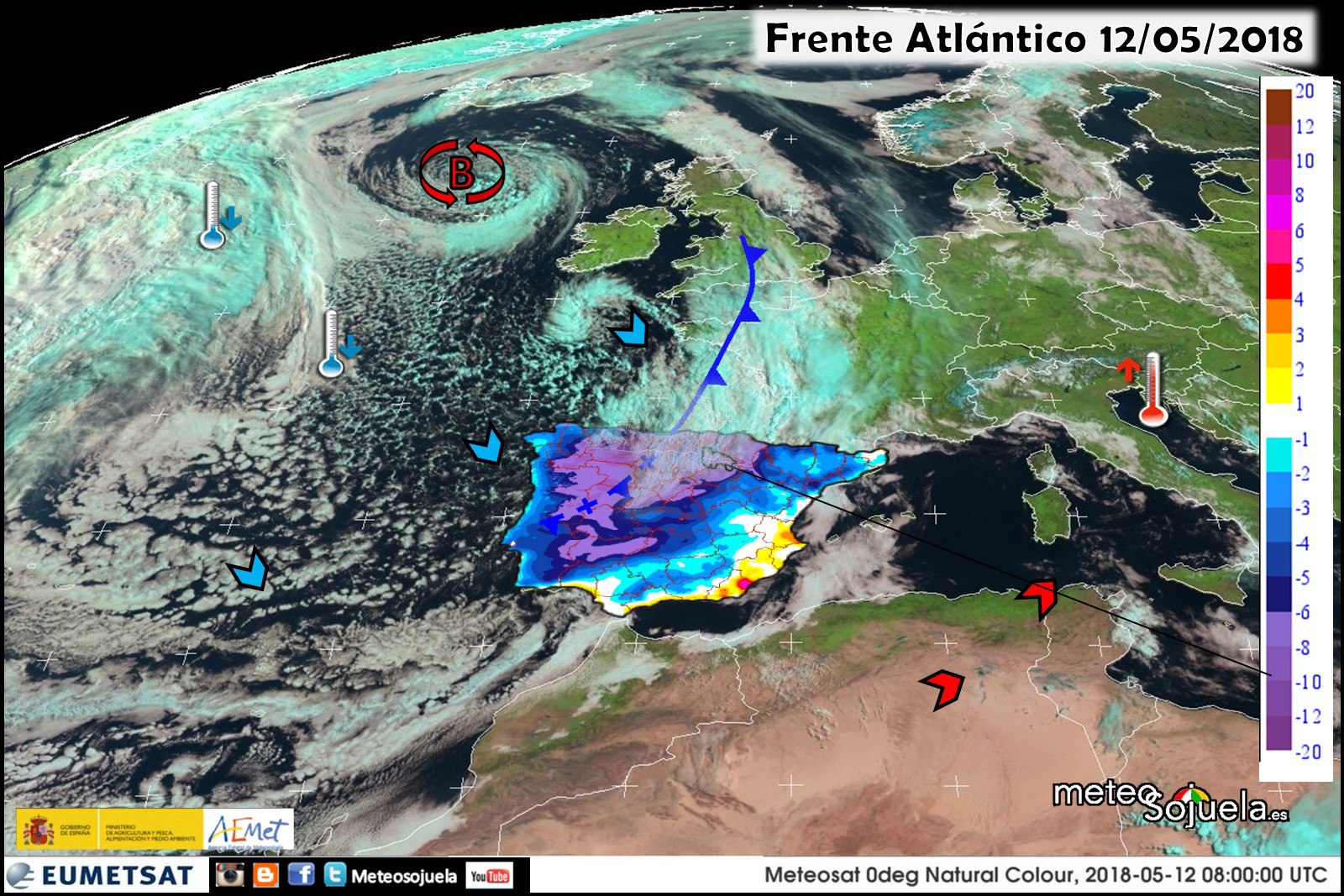 Imágen de satélite de frentes y borrascas. Meteosojuela