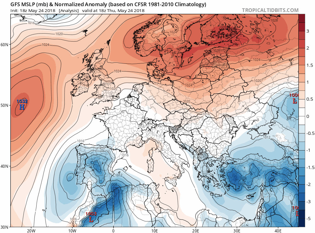Animación anomalías presión y Geopotencial. Meteosojuela