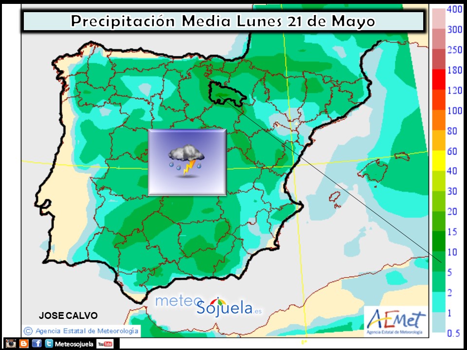 Mapa meteorologico precipitaciones de hoy en La Rioja. Meteosojuela