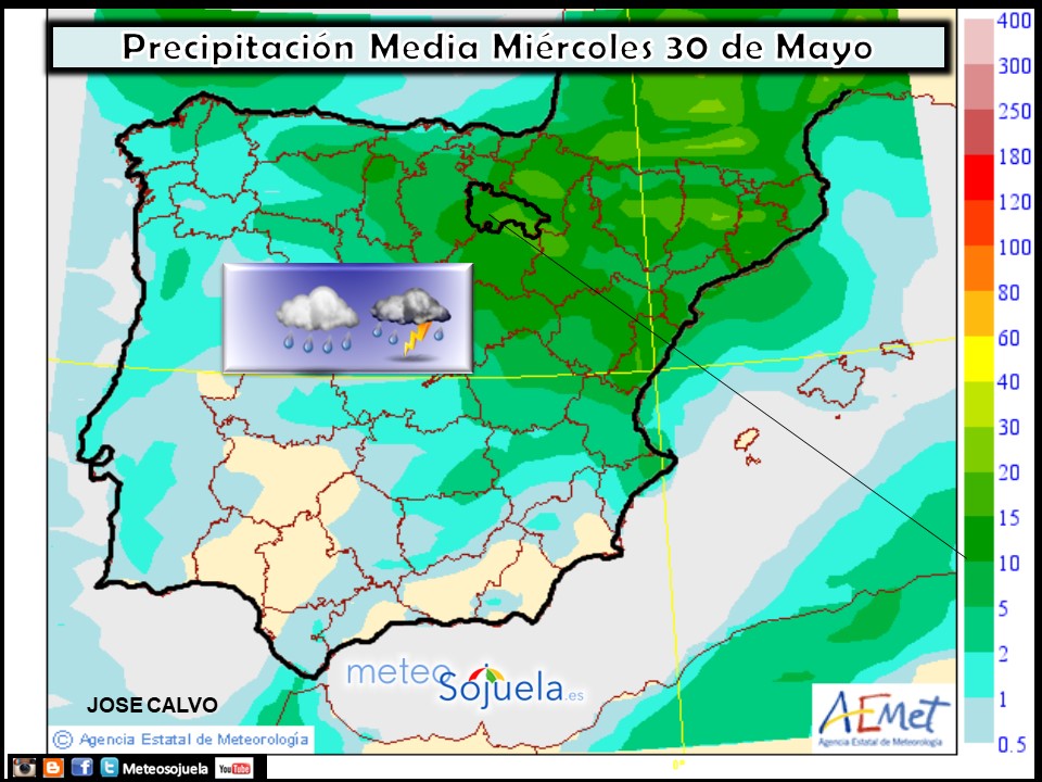 Mapa meteorologico precipitaciones de hoy en La Rioja. Meteosojuela