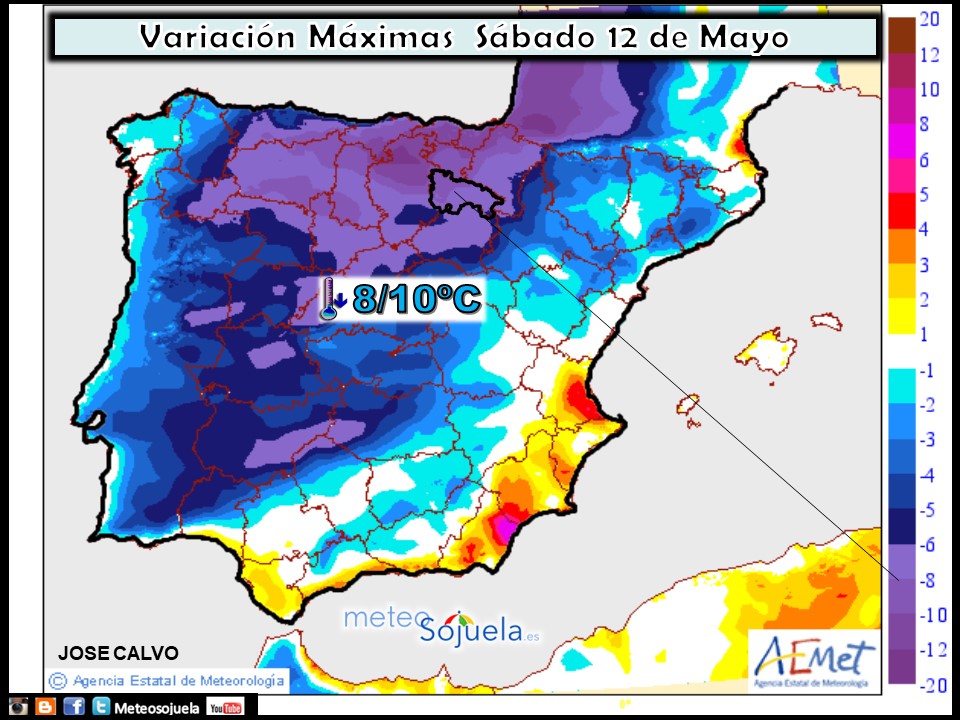 Mapa meteorologico de temperaturas de hoy en La Rioja. Meteosojuela