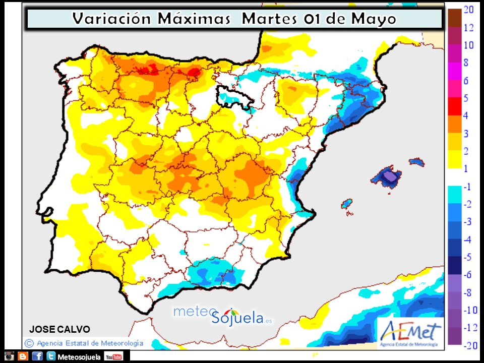 Mapa meteorologico de temperaturas de hoy en La Rioja. Meteosojuela