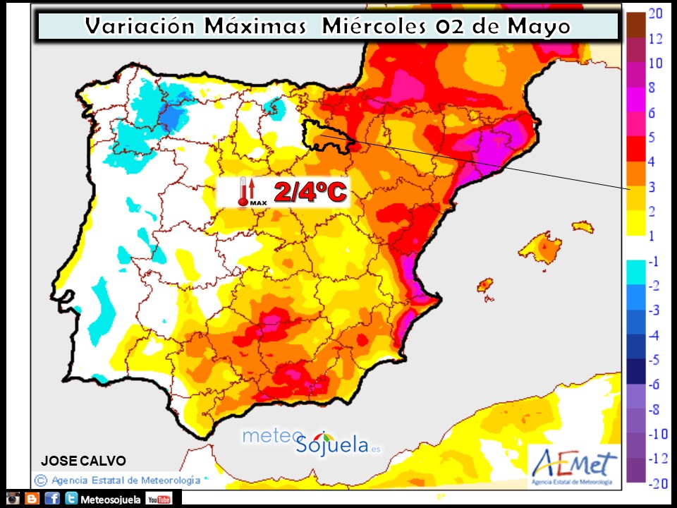 Mapa meteorologico de temperaturas de hoy en La Rioja. Meteosojuela