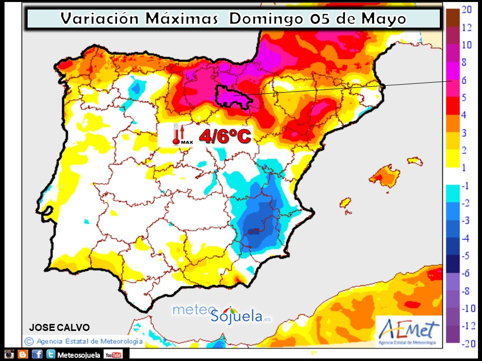 Mapa meteorologico de temperaturas de hoy en La Rioja. Meteosojuela