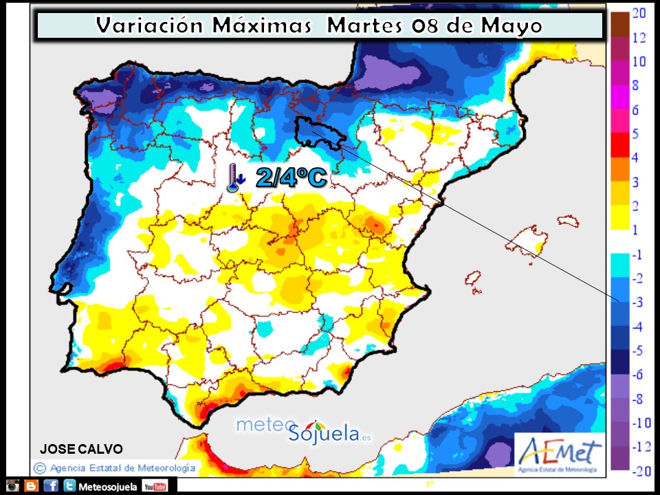 Mapa meteorologico de temperaturas de hoy en La Rioja. Meteosojuela