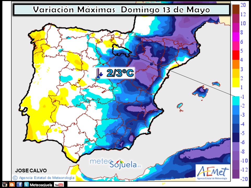 Mapa meteorologico de temperaturas de hoy en La Rioja. Meteosojuela