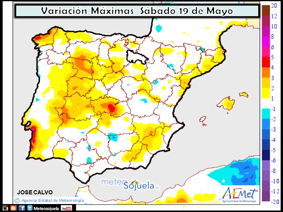 Mapa meteorologico de temperaturas de hoy en La Rioja. Meteosojuela