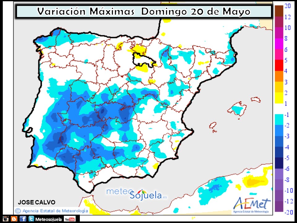 Mapa meteorologico de temperaturas de hoy en La Rioja. Meteosojuela