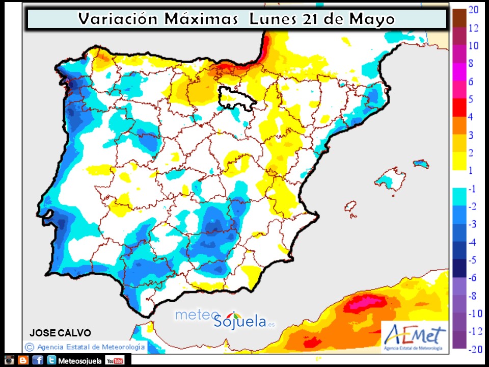 Mapa meteorologico de temperaturas de hoy en La Rioja. Meteosojuela