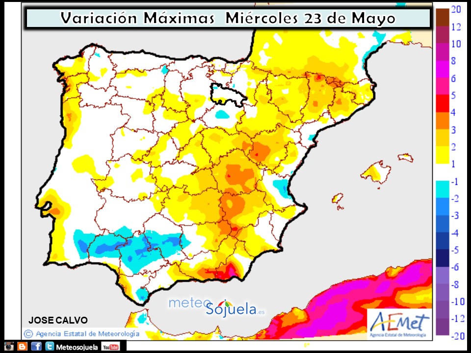 Mapa meteorologico de temperaturas de hoy en La Rioja. Meteosojuela
