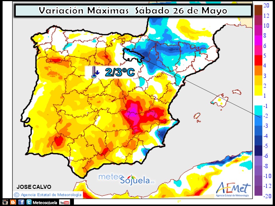 Mapa meteorologico de temperaturas de hoy en La Rioja. Meteosojuela