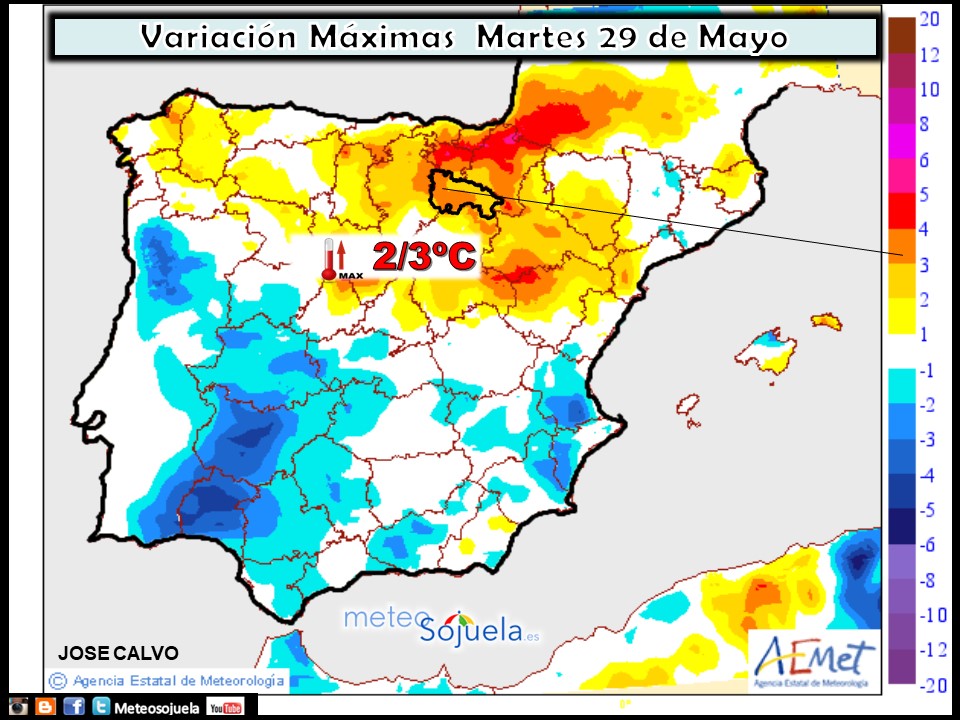 Mapa meteorologico de temperaturas de hoy en La Rioja. Meteosojuela