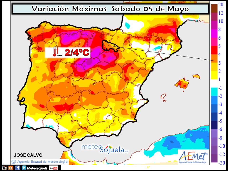 Mapa meteorologico de temperaturas de hoy en La Rioja. Meteosojuela