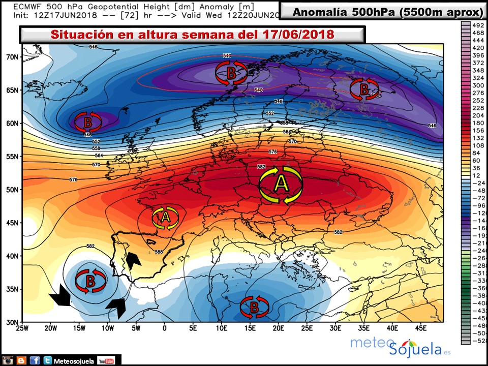 Anomalías de Geopotencial a 500hPa Europa. Meteosojuela