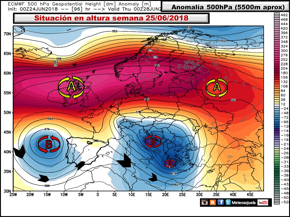 Anomalías de Geopotencial a 500hPa Europa. Meteosojuela