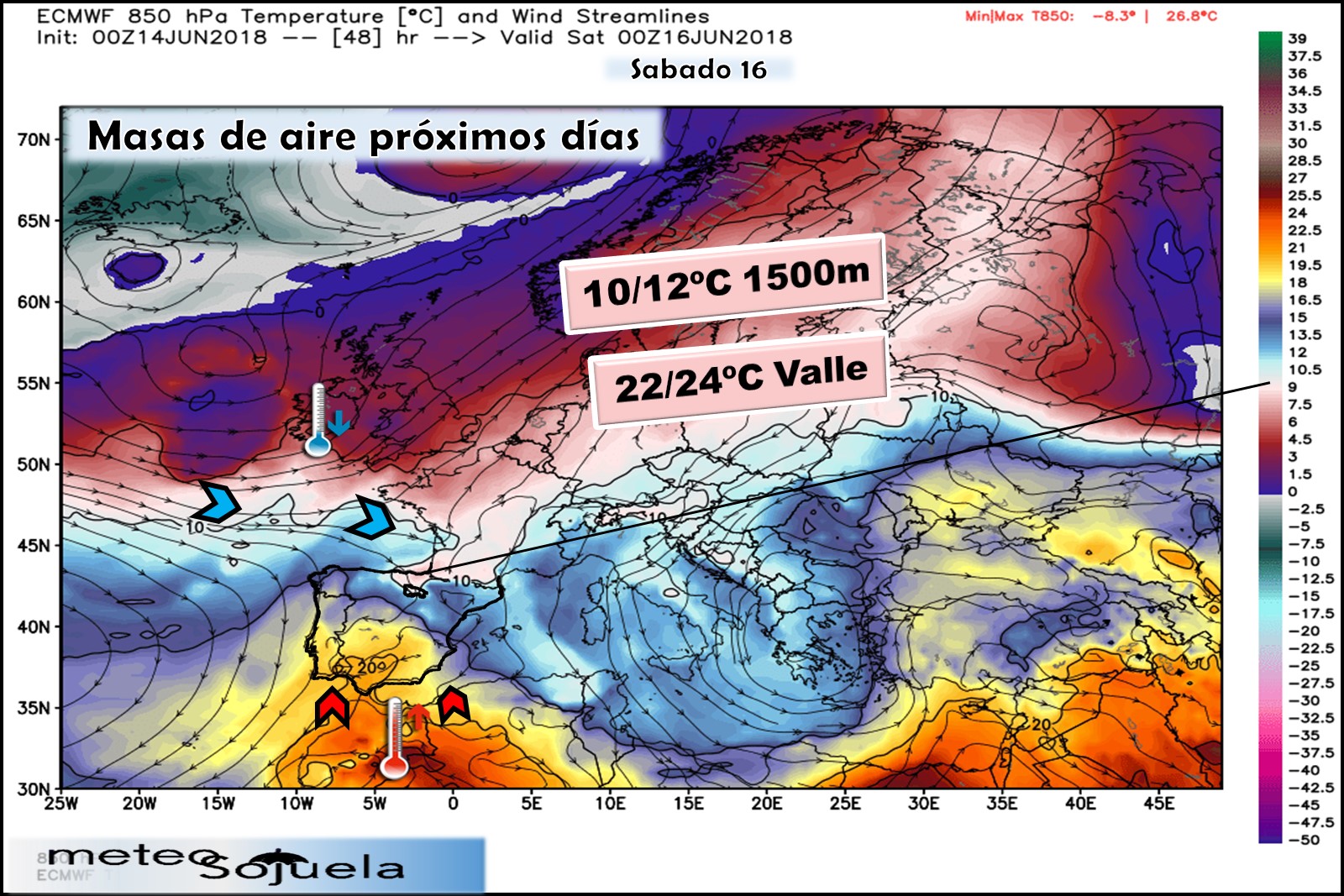 Modelos meteorológicos de masas de aire. Altura Geopotencial 850hPa. Meteosojuela