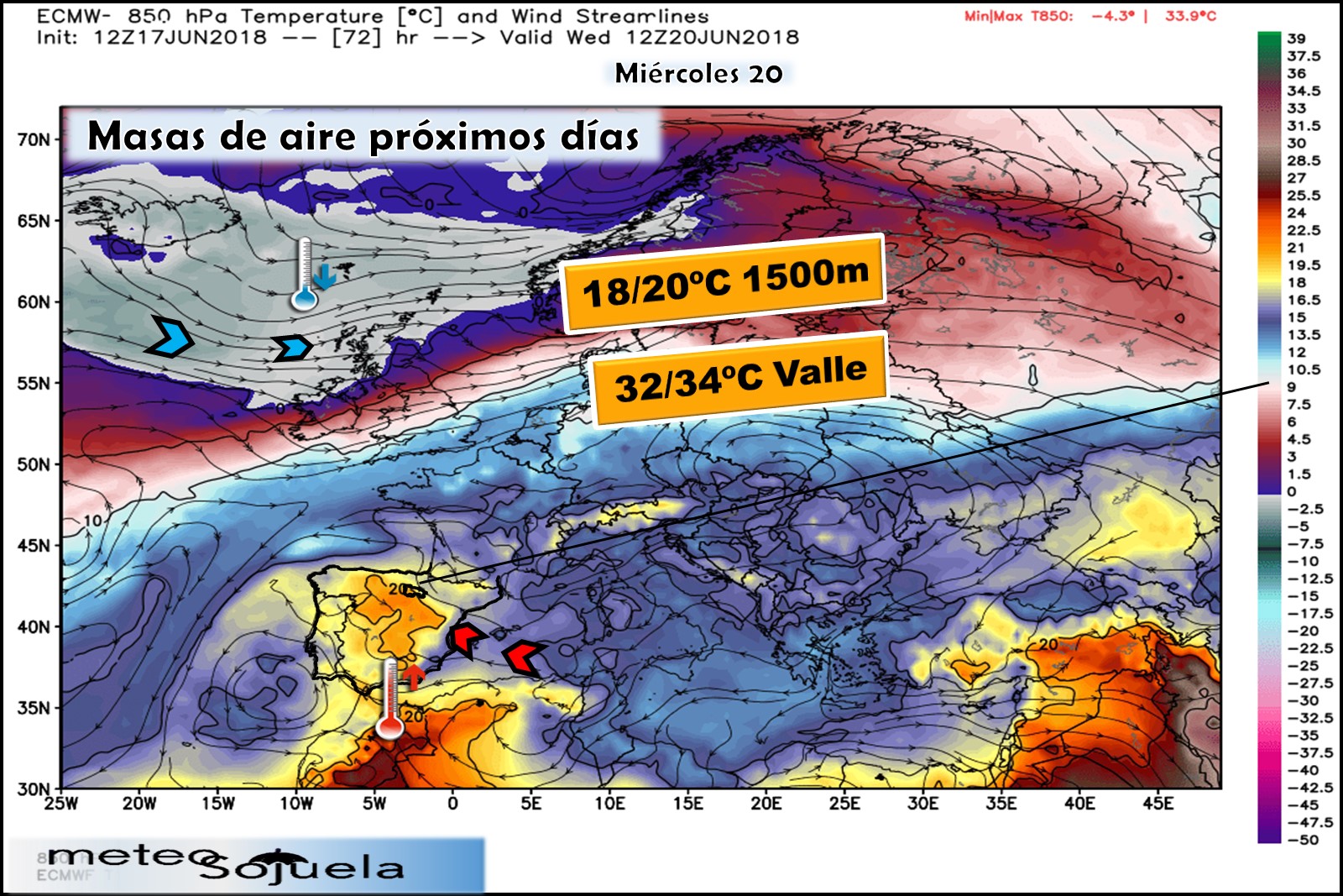 Modelos meteorológicos de masas de aire. Altura Geopotencial 850hPa. Meteosojuela
