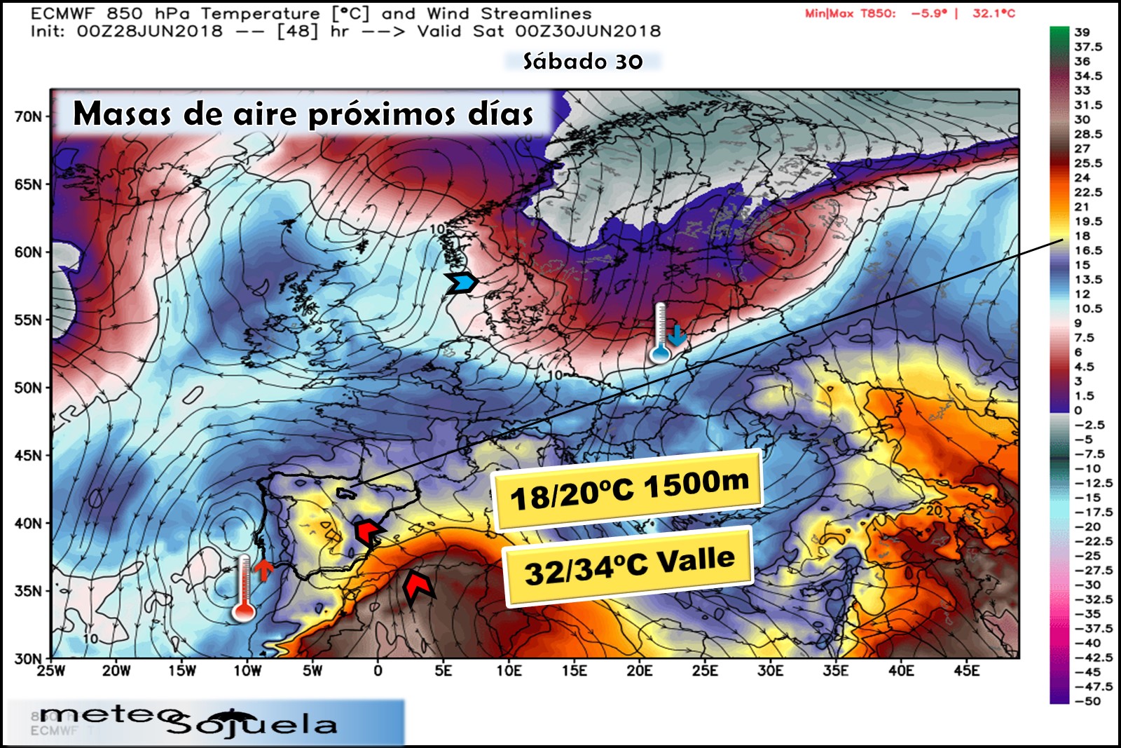 Modelos meteorológicos de masas de aire. Altura Geopotencial 850hPa. Meteosojuela