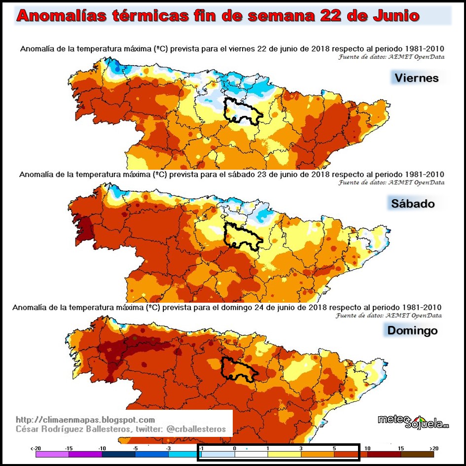 Anomalías semanales temperatura y precipitación AEMET.Meteosojuela