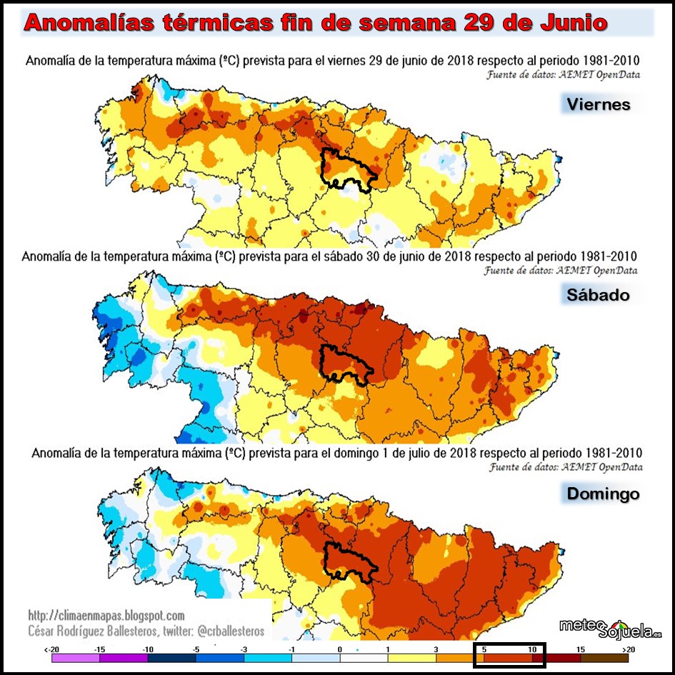 Anomalías semanales temperatura y precipitación AEMET.Meteosojuela