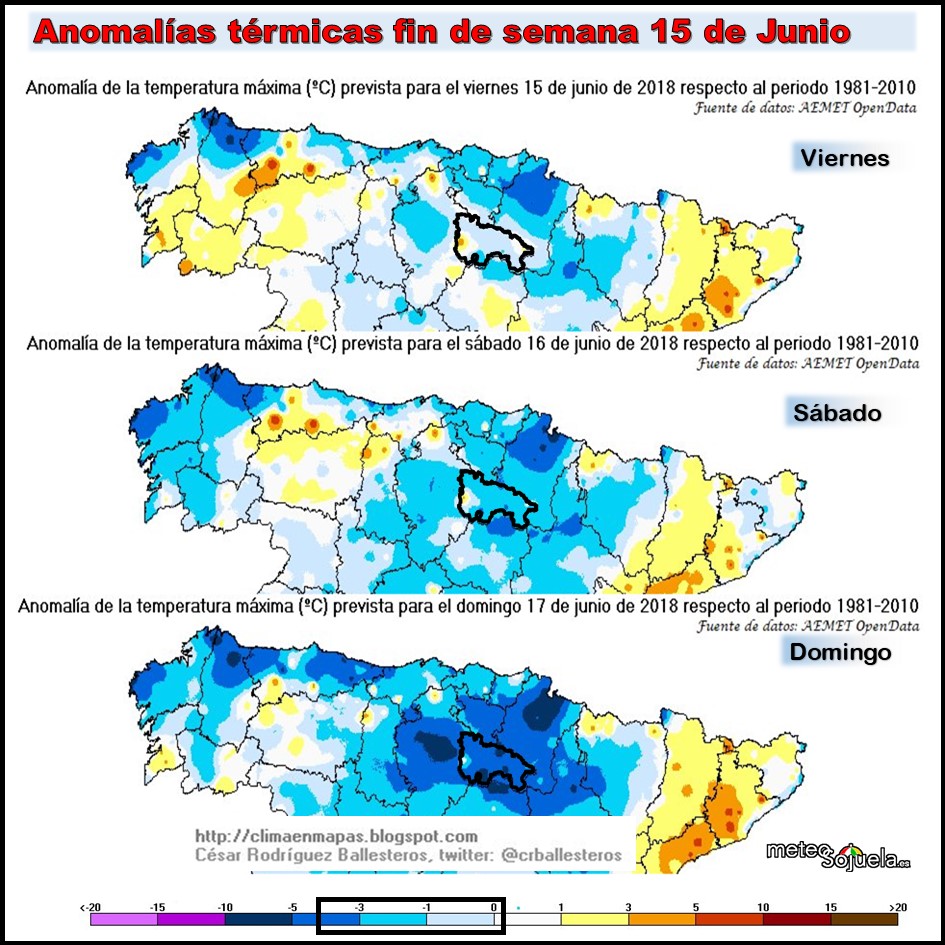 Anomalías semanales temperatura y precipitación AEMET.Meteosojuela