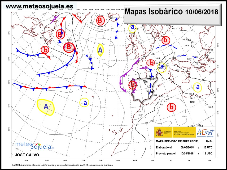 Mapa meteorologico isobárico de hoy en La Rioja. Meteosojuela