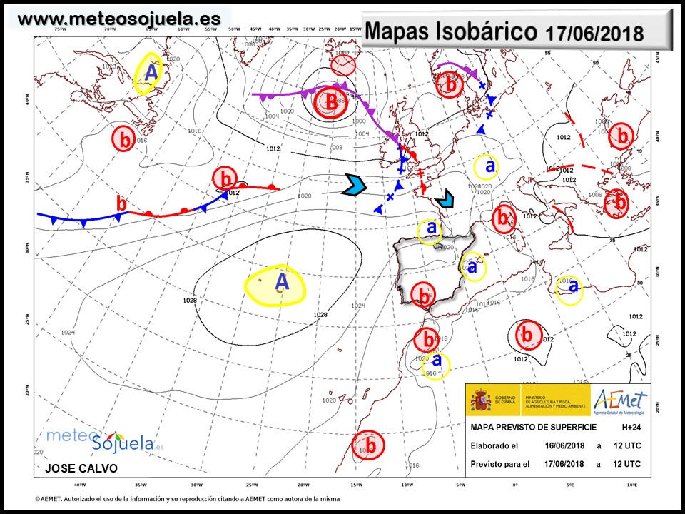 Mapa meteorologico isobárico de hoy en La Rioja. Meteosojuela