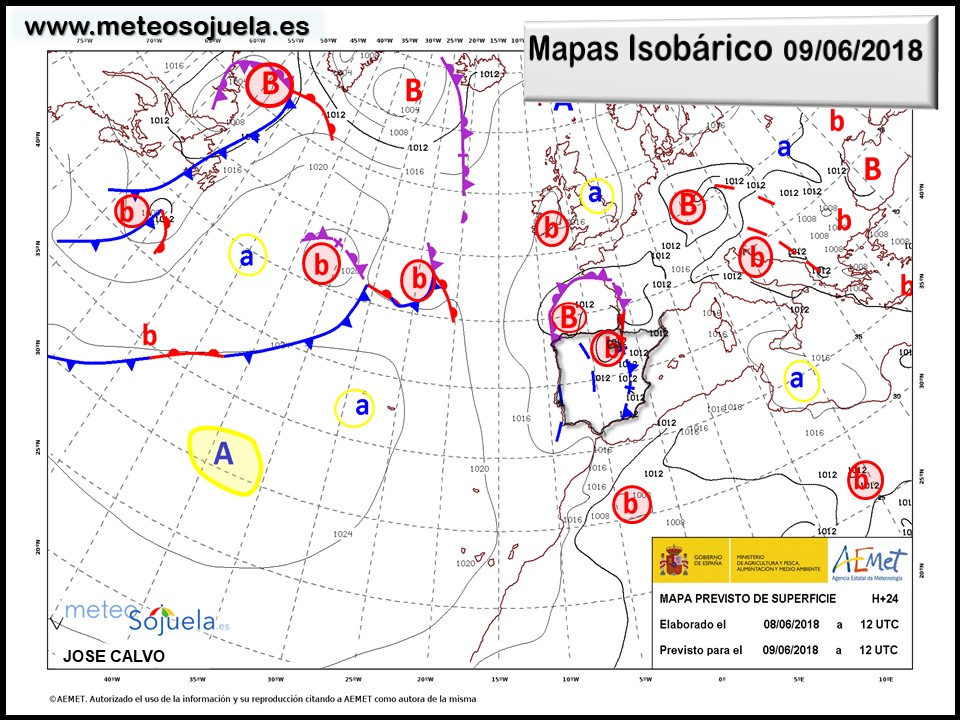 Mapa meteorologico isobárico de hoy en La Rioja. Meteosojuela
