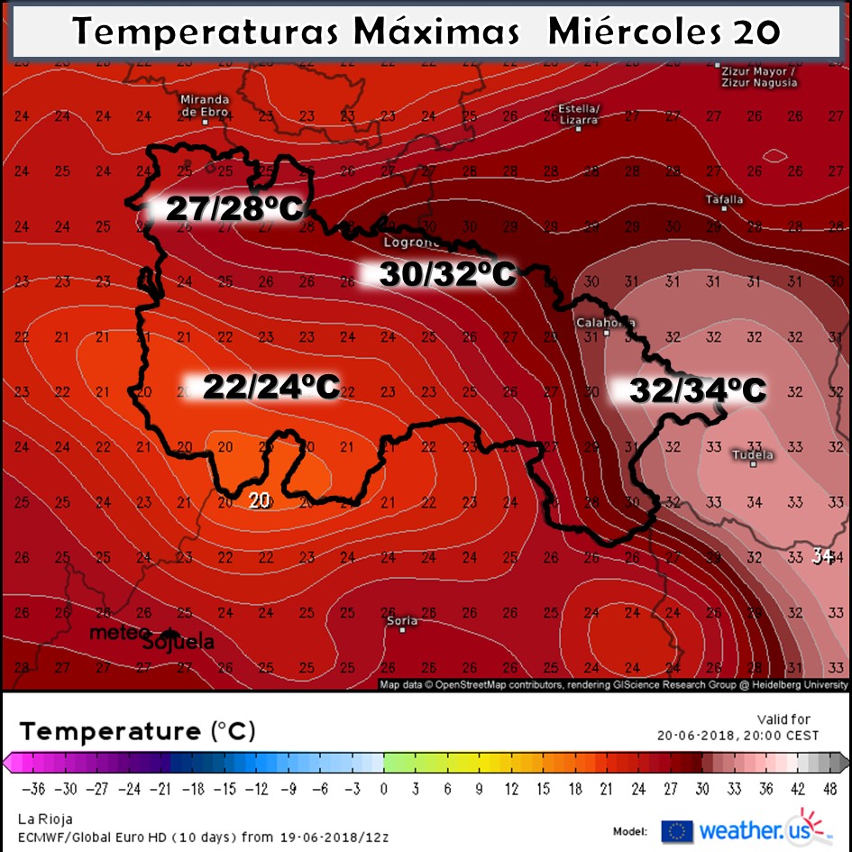 Temperaturas máximas. AEMET.Meteosojuela