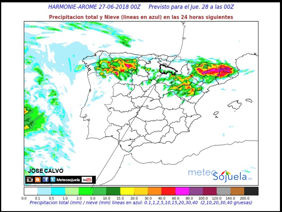 Modelo de precipitacion de HARMONIE-AROME.Meteosojuela