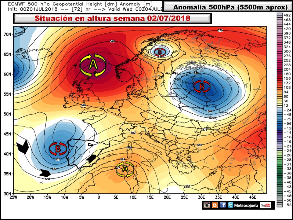 Anomalías de Geopotencial a 500hPa Europa. Meteosojuela