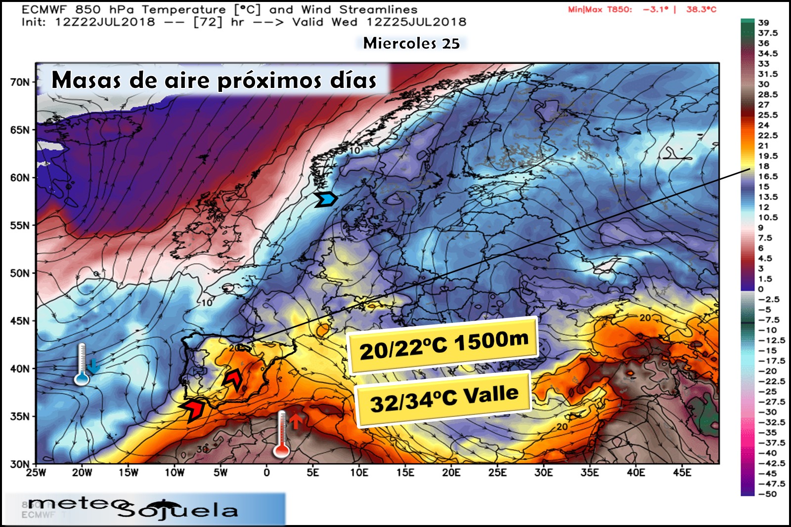 Modelos meteorológicos de masas de aire. Altura Geopotencial 850hPa. Meteosojuela