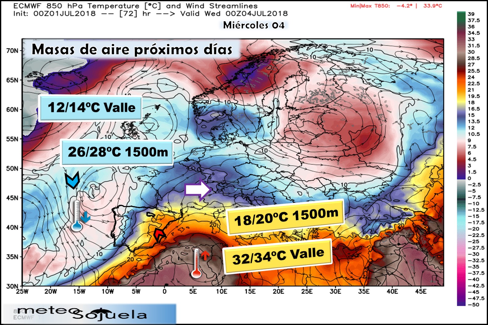 Modelos meteorológicos de masas de aire. Altura Geopotencial 850hPa. Meteosojuela