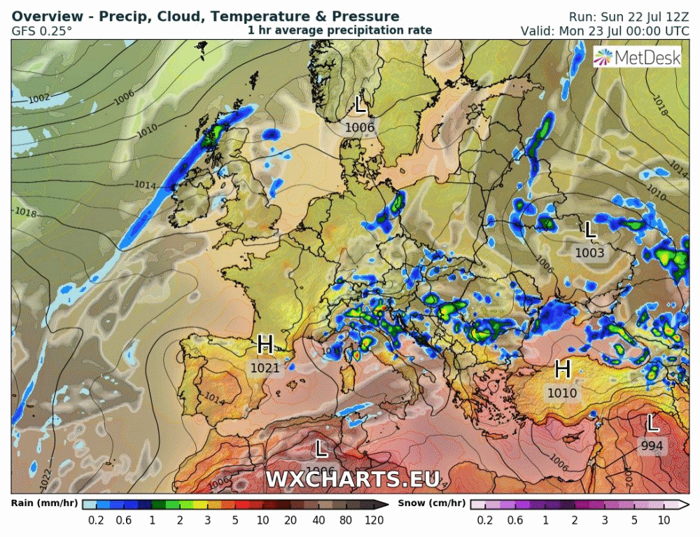 Animación de presión en superficie y frentes. Meteosojuela