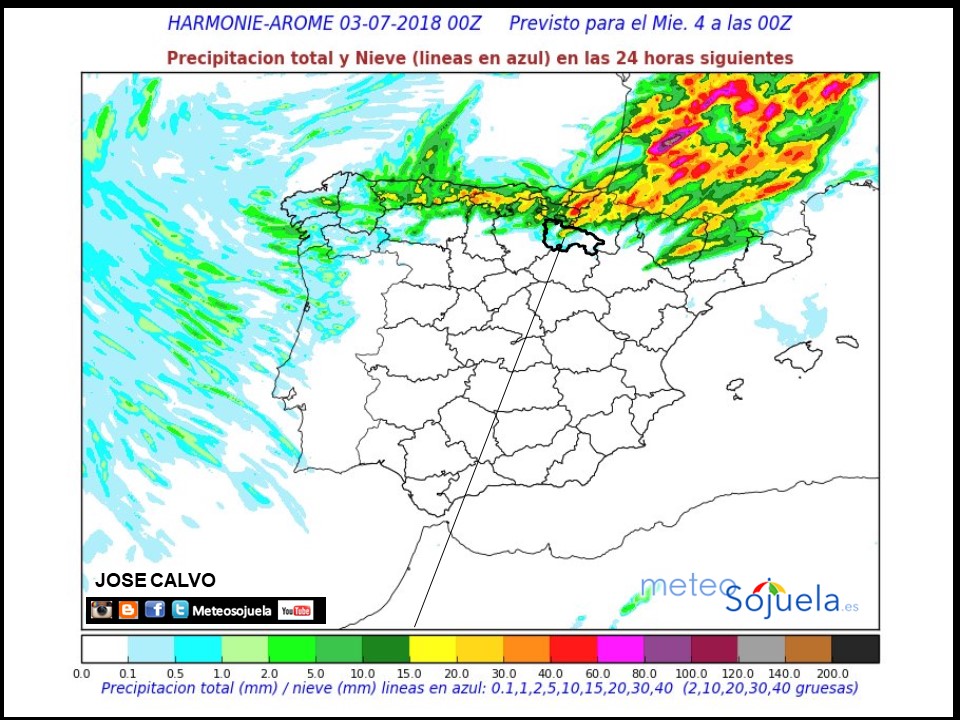 Modelo de precipitacion de HARMONIE-AROME.Meteosojuela