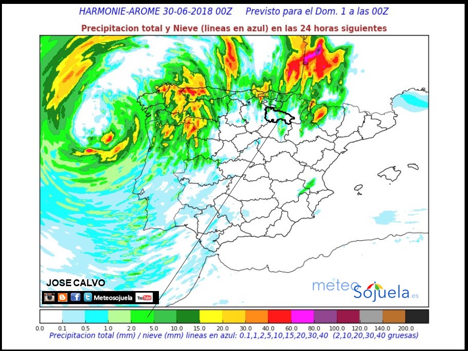 Modelo de precipitacion de HARMONIE-AROME.Meteosojuela