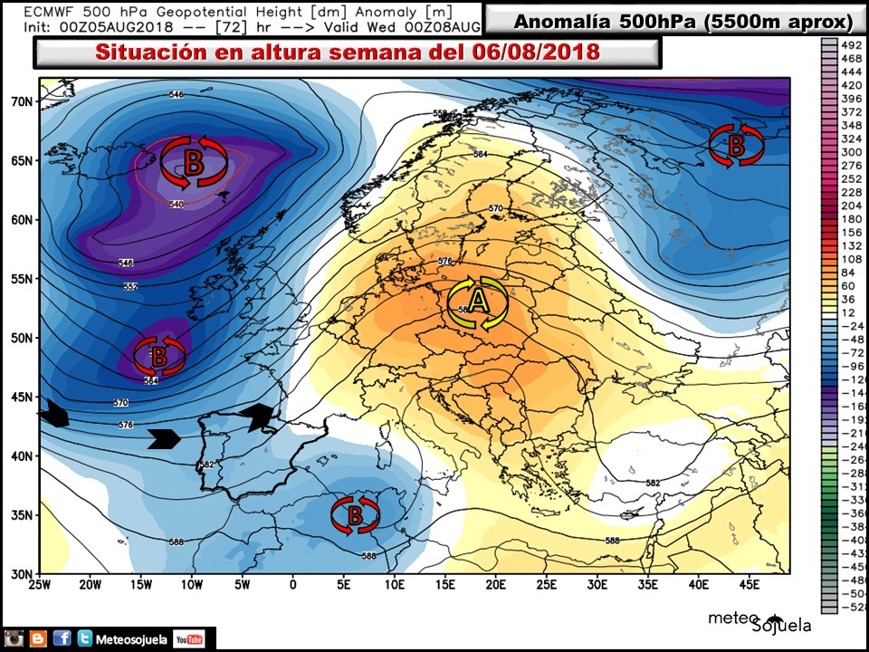 Anomalías de Geopotencial a 500hPa Europa. Meteosojuela