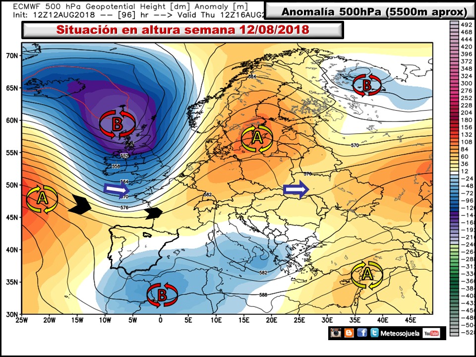 Anomalías de Geopotencial a 500hPa Europa. Meteosojuela