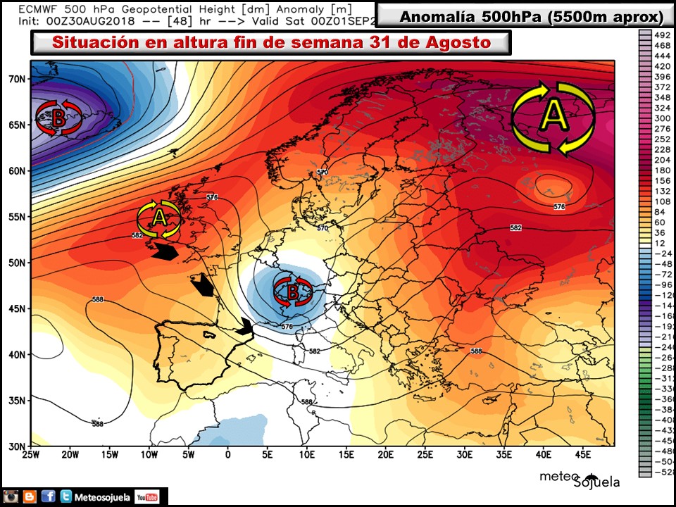 Anomalías de Geopotencial a 500hPa Europa. Meteosojuela
