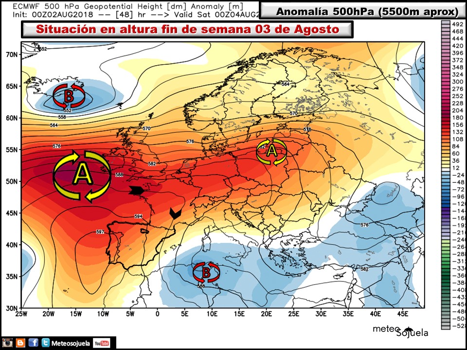 Anomalías de Geopotencial a 500hPa Europa. Meteosojuela