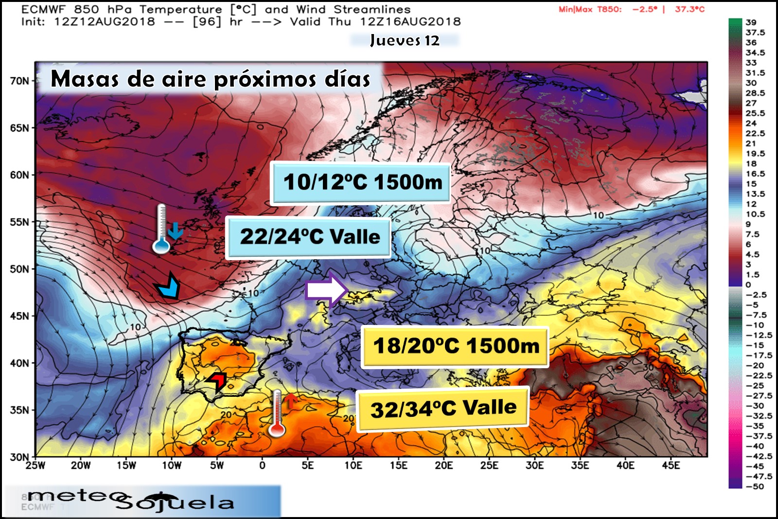 Modelos meteorológicos de masas de aire. Altura Geopotencial 850hPa. Meteosojuela