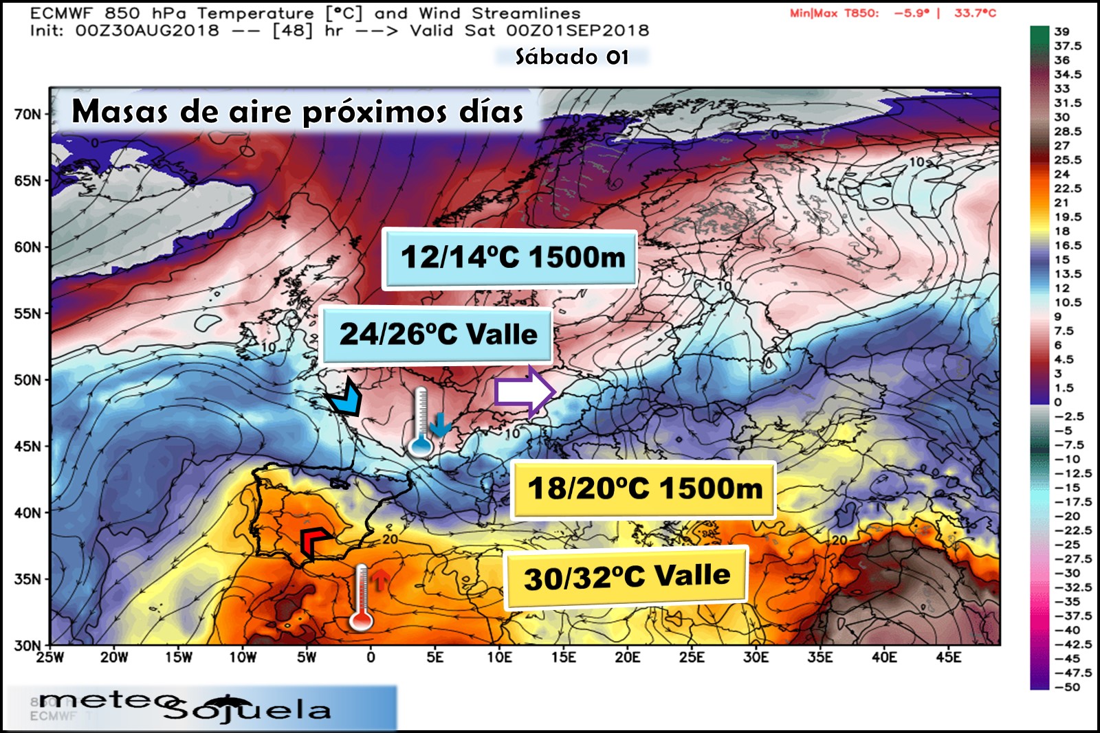 Modelos meteorológicos de masas de aire. Altura Geopotencial 850hPa. Meteosojuela