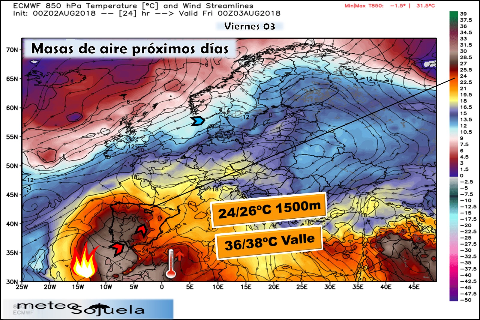 Modelos meteorológicos de masas de aire. Altura Geopotencial 850hPa. Meteosojuela
