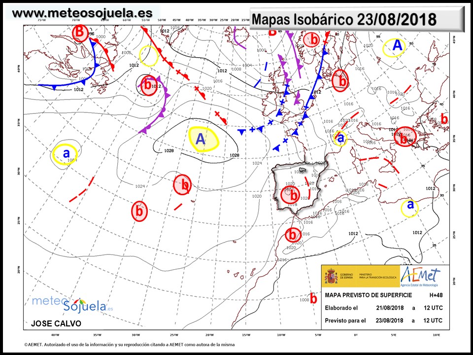 Mapa meteorologico isobárico de hoy en La Rioja. Meteosojuela