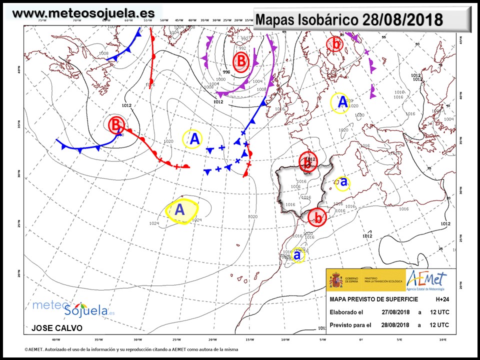 Mapa meteorologico isobárico de hoy en La Rioja. Meteosojuela
