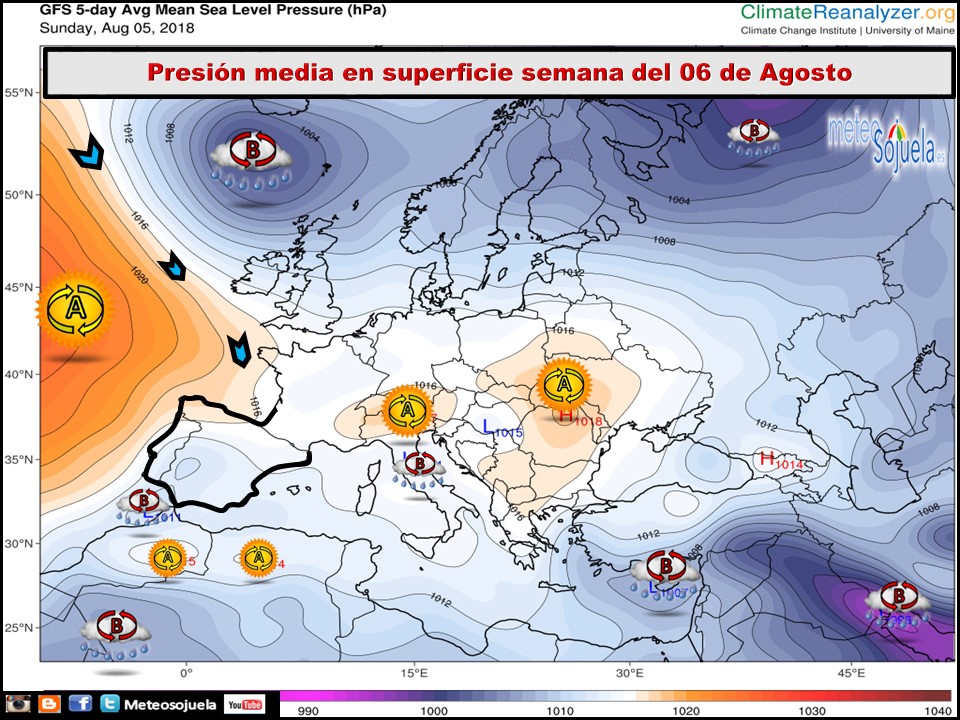 Mapa de presión media en superficie. Meteosojuela