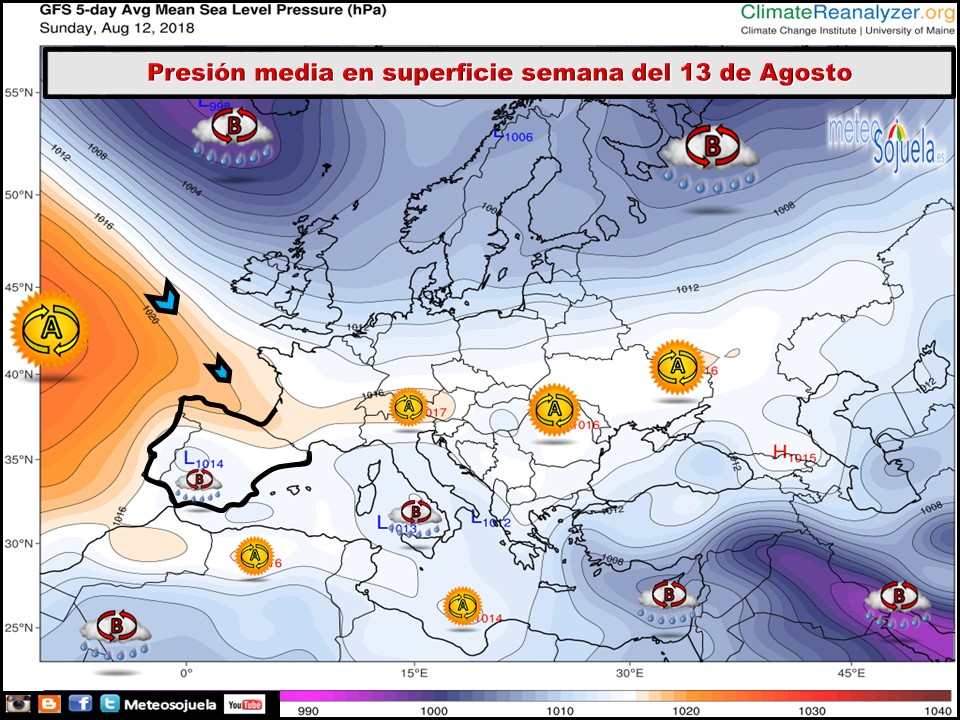 Mapa de presión media en superficie. Meteosojuela