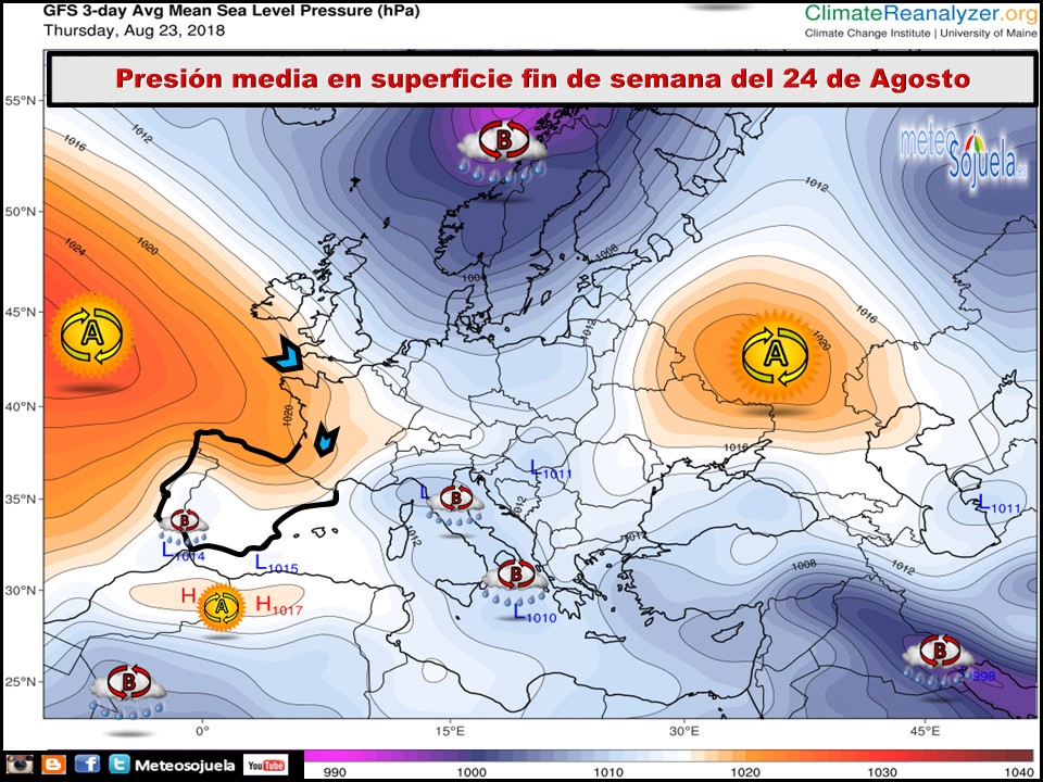 Mapa de presión media en superficie. Meteosojuela